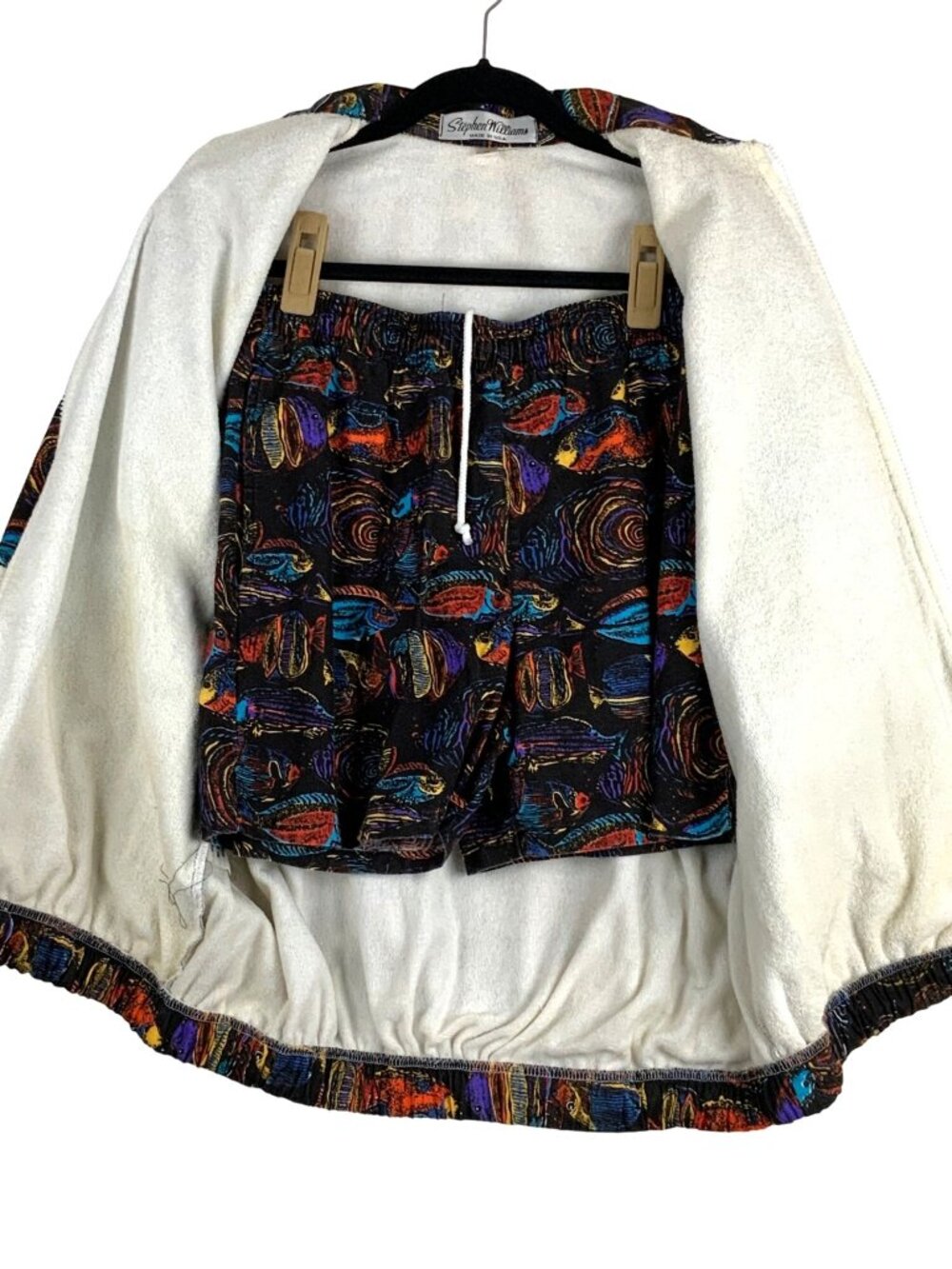 Stephen Williams Terry-Lined Jacket & Shorts Set With Tropical Fish Print Made M